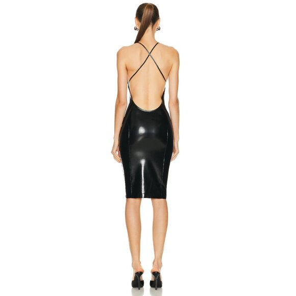 Norma Kamali Low Back Slip Dress Black Faux Patent Leather - Picture 3 of 3